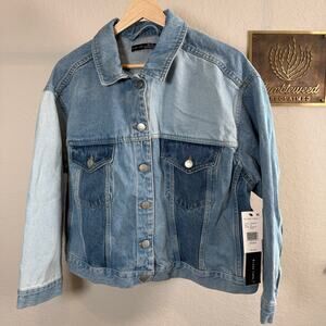 Women's Black Tape Patchwork‎ Denim Blue Jean Button Front Jacket Size 1X NEW119